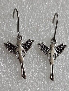 Hand Crafted Silver Angel Wing Drop Earrings
